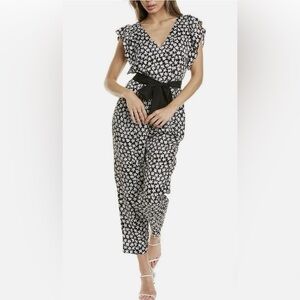 REBECCA TAYLOR BLACK COMBO SILK BLEND STAR FLEUR JUMPSUIT